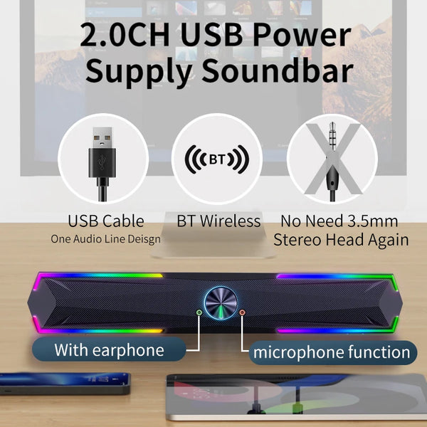 4D Bluetooth Soundbar Stereo Speaker for Laptop and PC