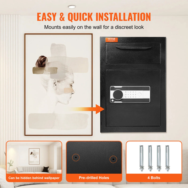 VEVOR 1.7 Cub Depository Safe Deposit Safe Electronic Code Lock & 2 Keys Business Drop Slot Safe for Cash Mail in Office Hotle