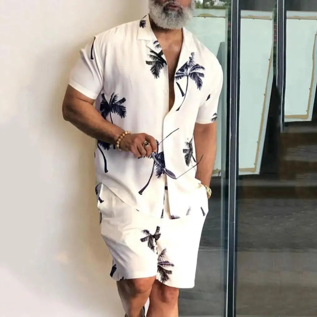 Men's 3D Coconut Tree Print Casual Shirt and Shorts Set