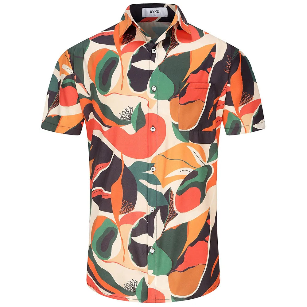 KYKU Funny Hawaiian Beach Shirt for Men Short Sleeve Style