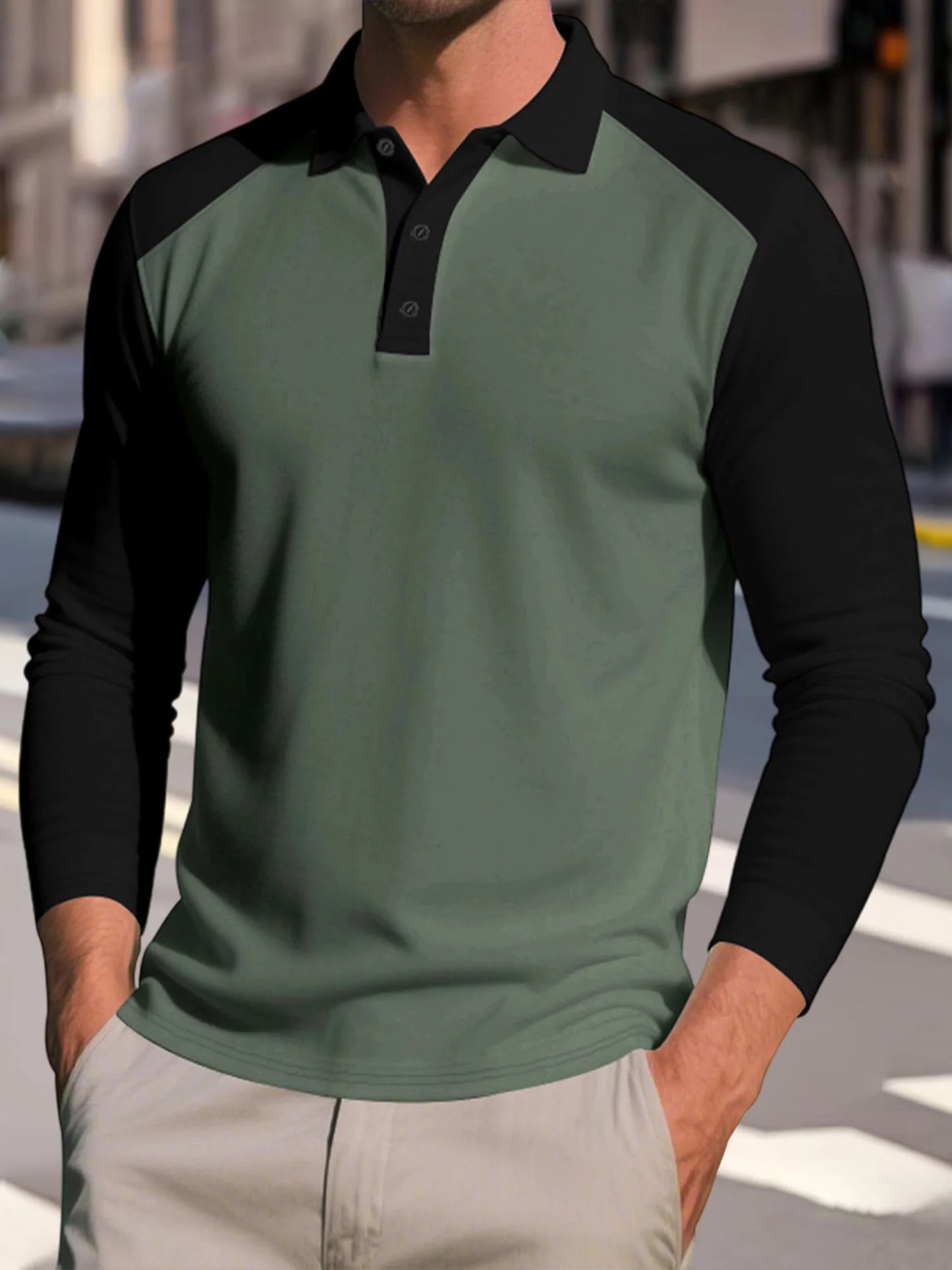 Men Turn Down Collar Long Sleeve Shirt With Contrast