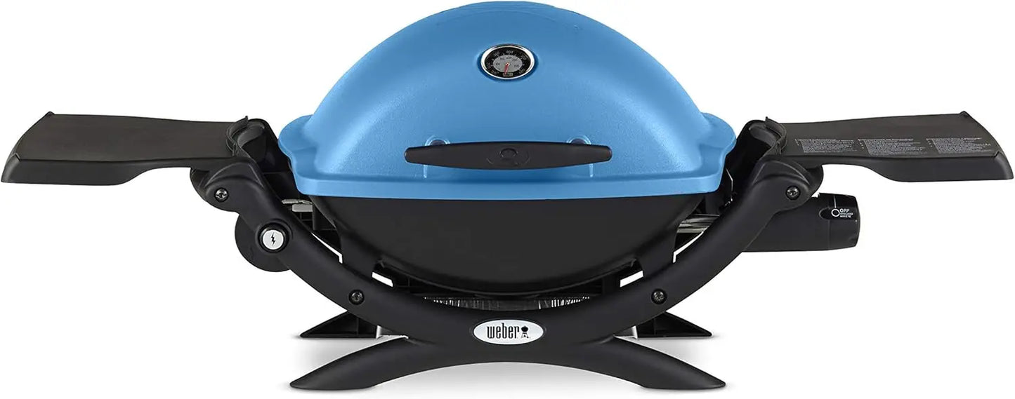 Q1200 Liquid Propane Grill Folding Side Tables Electronic Ignition Lid Thermometer Compact Design