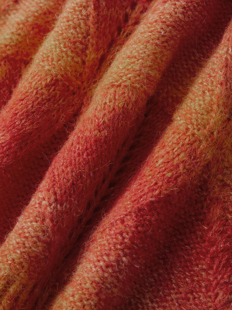 Women Cable Knit Ombre Color Block Chunky Sweater Pullover