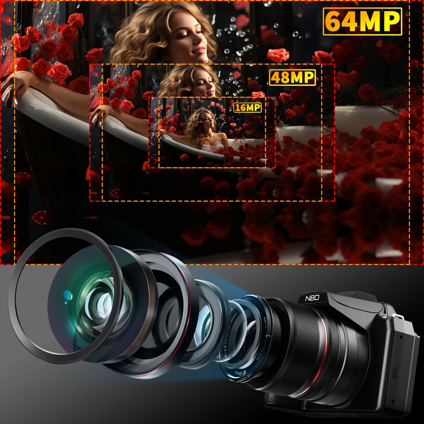 NBD 5K 64MP Digital Camera With 16X Optical Zoom