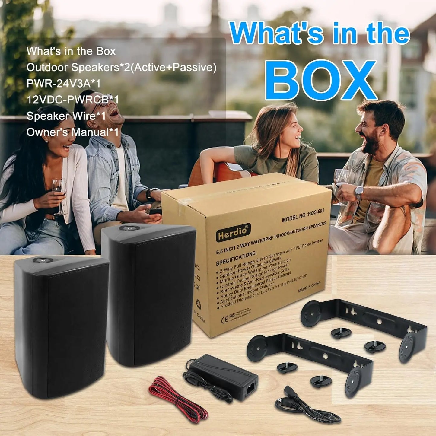 Herdio 6.5 Inch 400W Waterproof Bluetooth Speakers for Patio