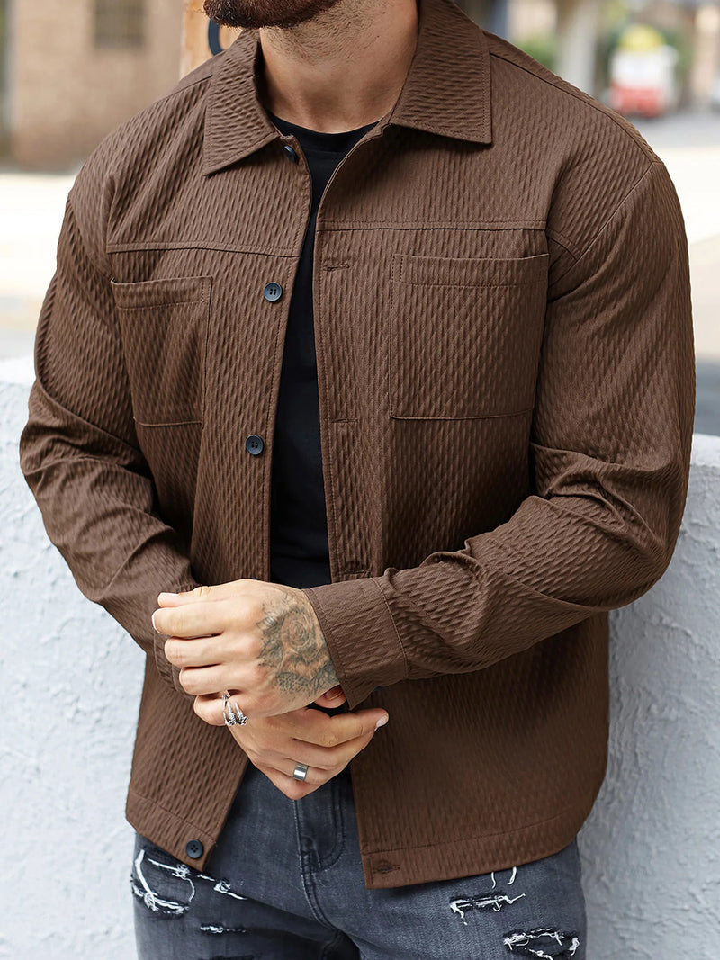 Mens Casual Shirt Jacket Solid Long Sleeve Spring Fall