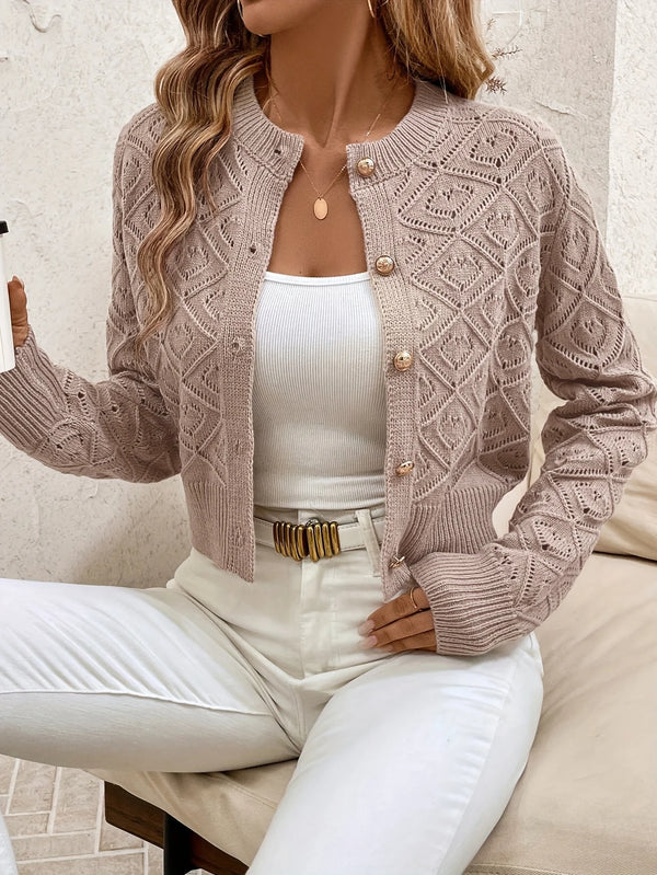 Autumn Winter Women Knit Cardigan Skeleton Hollow Out Top