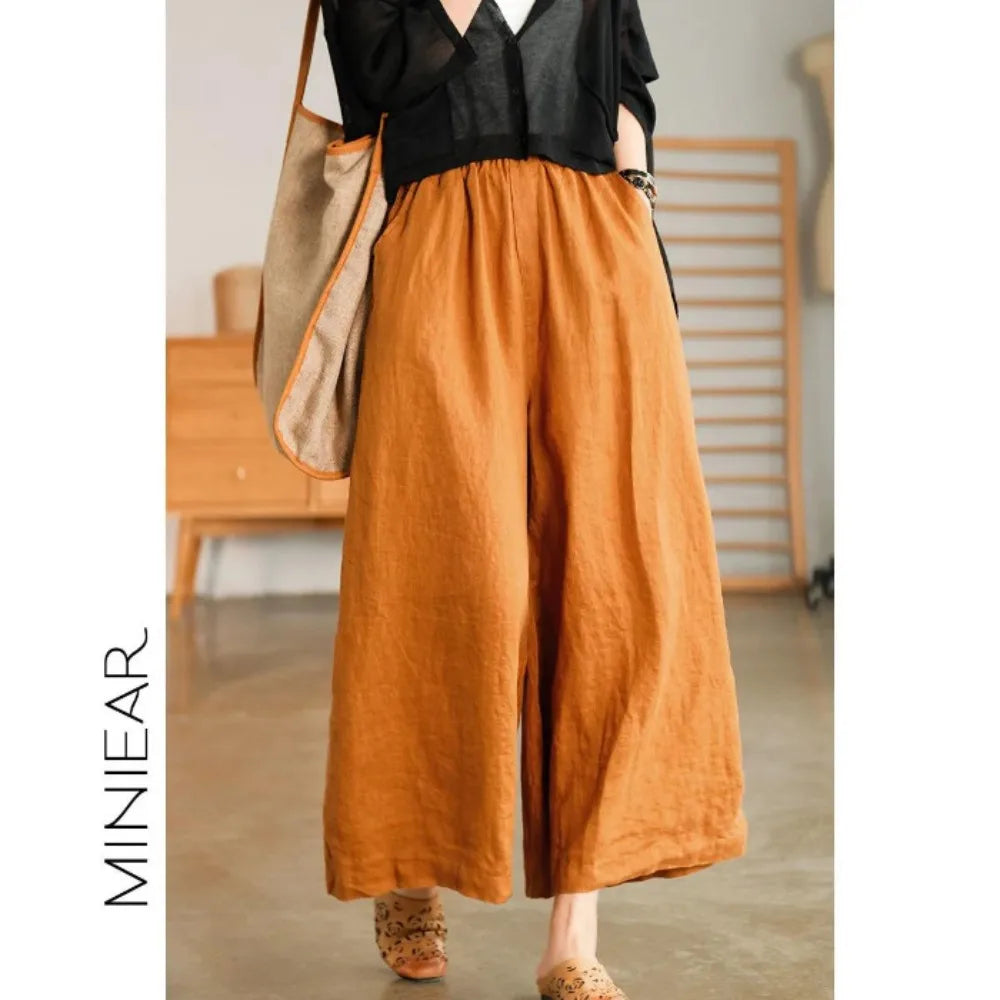 Casual Loose Wide Leg Cotton Linen Joggers For Women