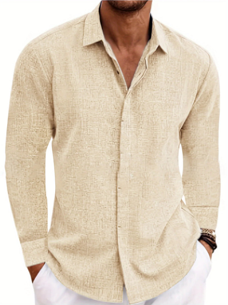Mens Linen And Cotton Long Sleeve Shirt Solid Color Casual