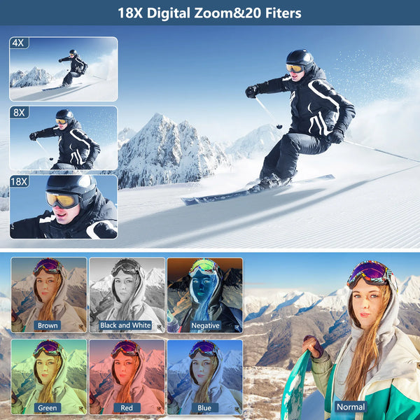 4K Compact Digital Camera with 18x Zoom and Flip Screen