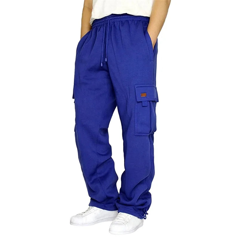 Men's Loose Cargo Pants Casual Drawstring Elastic Waist Wide Leg Athletic Sweatpants Outdoor Trousers