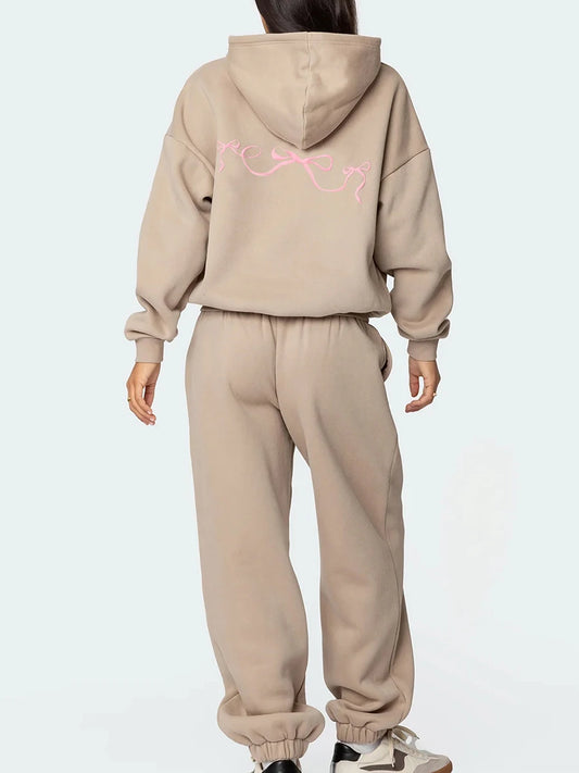 Women Two Piece Floral Embroidered Sweatshirt Jogger Set