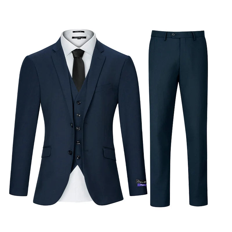 Mens Classic Color 3 Piece Suit Set Regular Fit Blazer