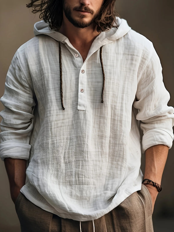 Men's spring and autumn cotton and linen shirt with hooded sweatshirt long sleeve casual and comfortable daily wear