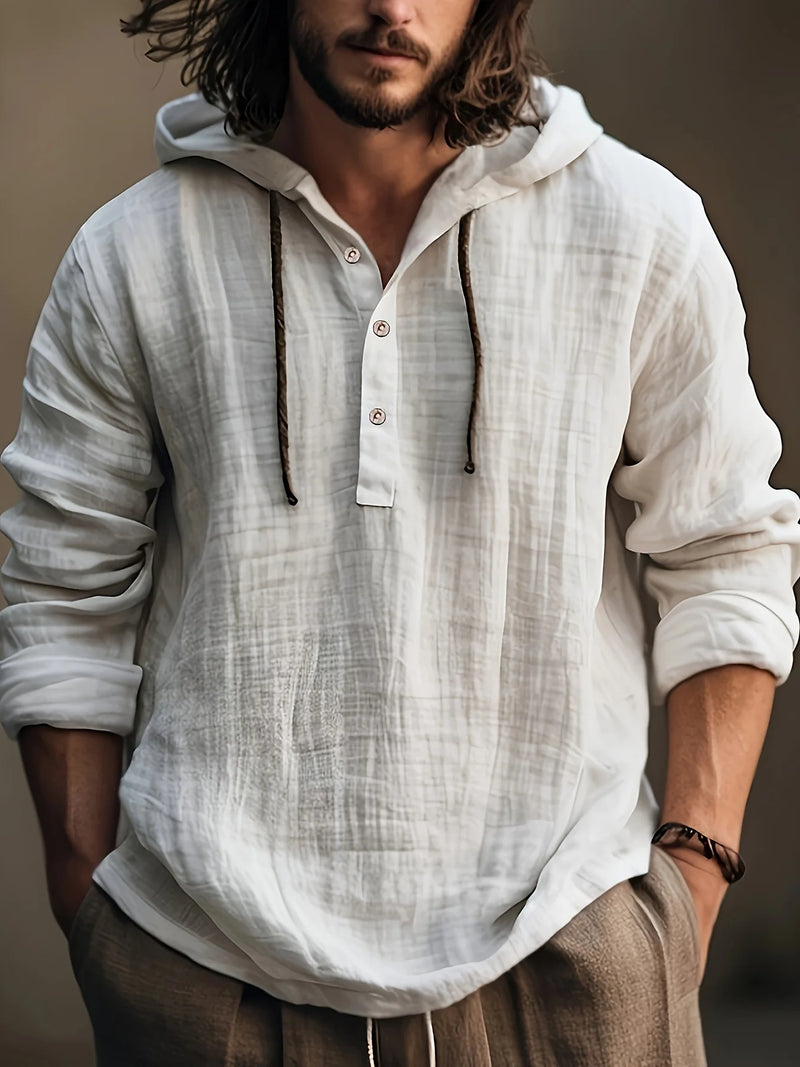 Men's spring and autumn cotton and linen shirt with hooded sweatshirt long sleeve casual and comfortable daily wear