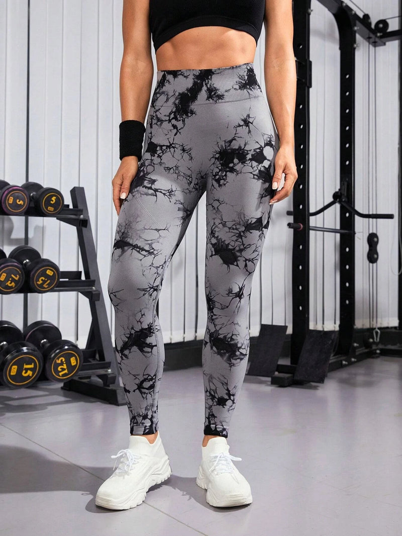 Stylish Women High Waist Tummy Control Yoga Pants Seamless Peach Hip Lifting Sport Leggings Marble Gray L for fitness.