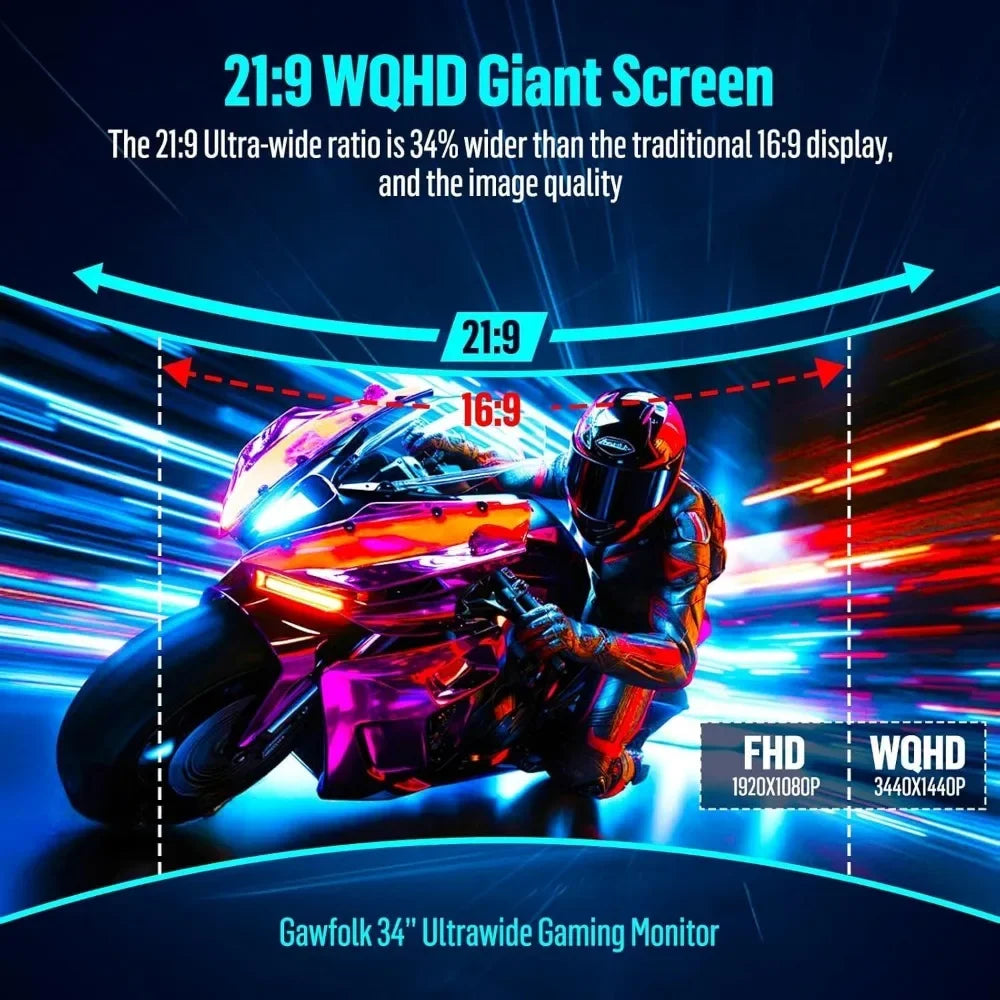 recommend.34 Inch Ultrawide Curved Gaming Monitor, 1500R PC Screen 165hz UWQHD 3440x1440, Curved Computer Screen with FreeSync