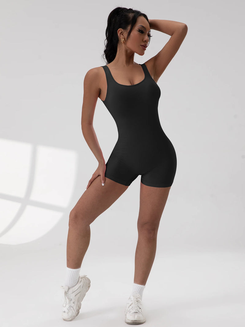 Tummy Control Backless Yoga Suit U Neck Seamless Jumpsuit
