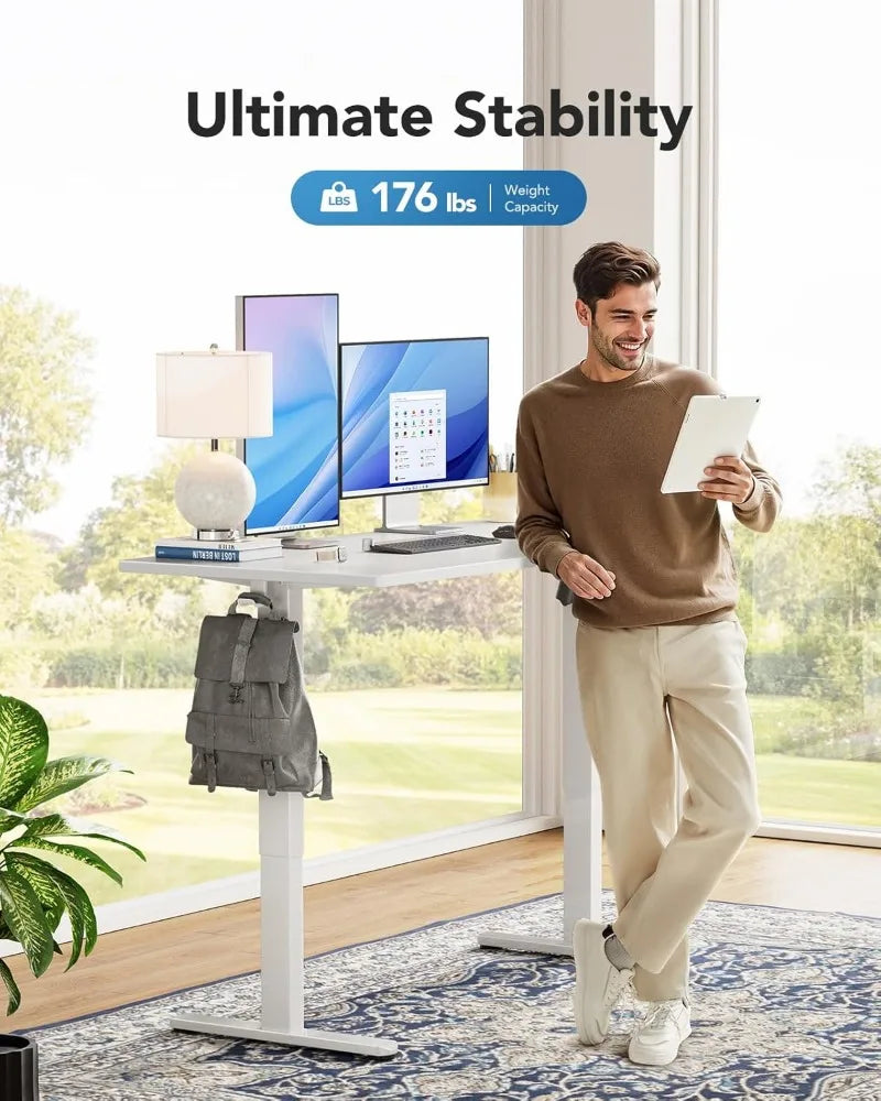 Electric Standing Desk, 48" x 30" Whole Piece Desktop, Adjustable Height Computer Desk, 4 Height Memory Settings