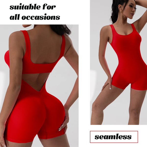 Tummy Control Backless Yoga Suit U Neck Seamless Jumpsuit