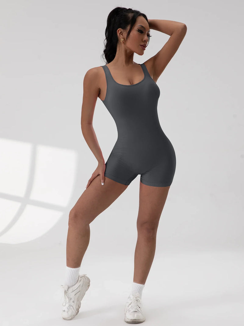 Tummy Control Backless Yoga Suit U Neck Seamless Jumpsuit