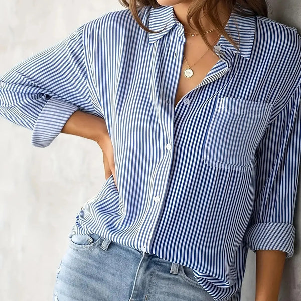 Womens Striped Shirt With Pockets Long Sleeves Casual