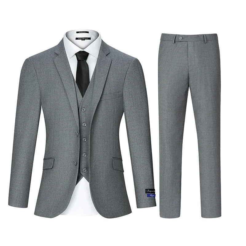 Mens Classic Color 3 Piece Suit Set Regular Fit Blazer