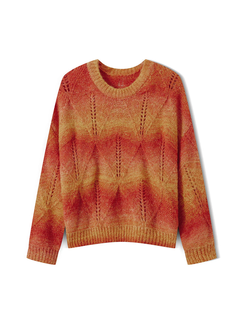 Women Cable Knit Ombre Color Block Chunky Sweater Pullover