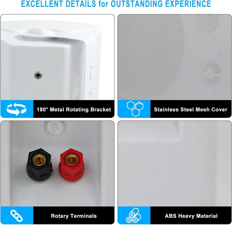 Herdio 4PCS 6.5 Inch 800W Waterproof Outdoor Bluetooth Speakers Wall Mounted Sound System for Patio