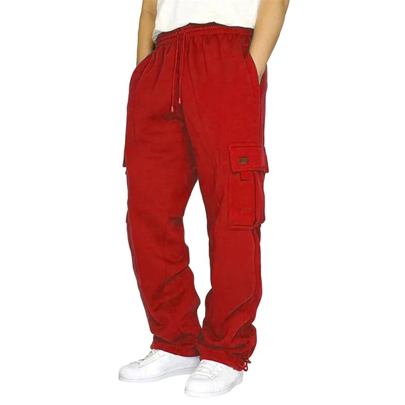 Men's Loose Cargo Pants Casual Drawstring Elastic Waist Wide Leg Athletic Sweatpants Outdoor Trousers