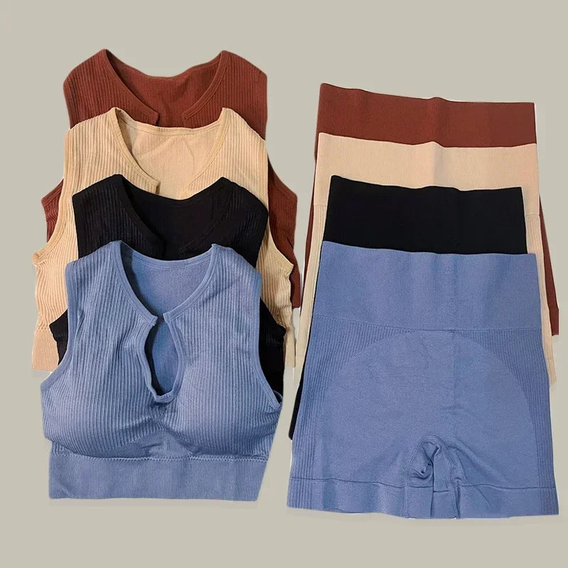 Women Yoga Set Seamless High Waist Leggings Sports Bra