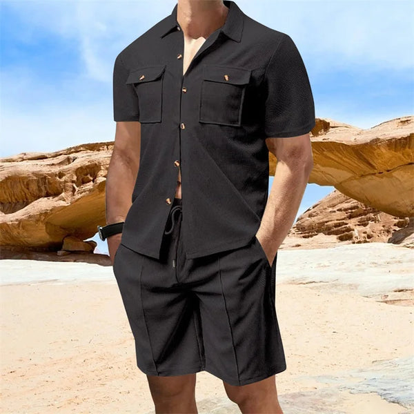 Stylish Men's Summer Set with Short Sleeve Shirt and Shorts