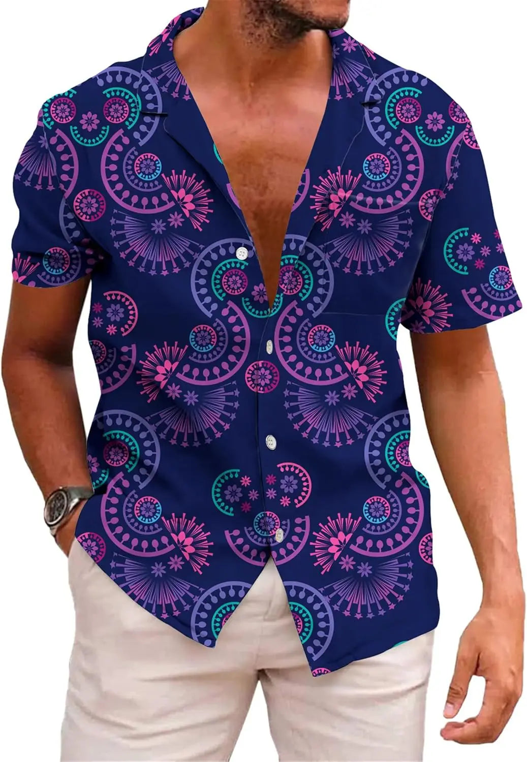 KYKU Funny Hawaiian Beach Shirt for Men Short Sleeve Style