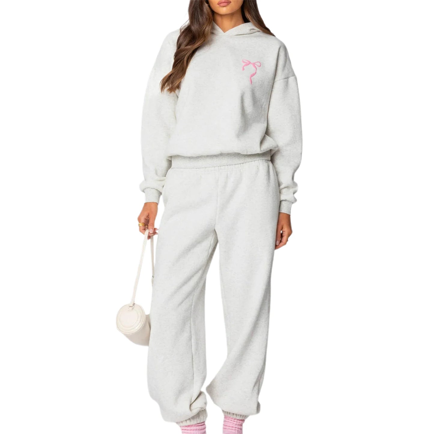 Women Two Piece Floral Embroidered Sweatshirt Jogger Set