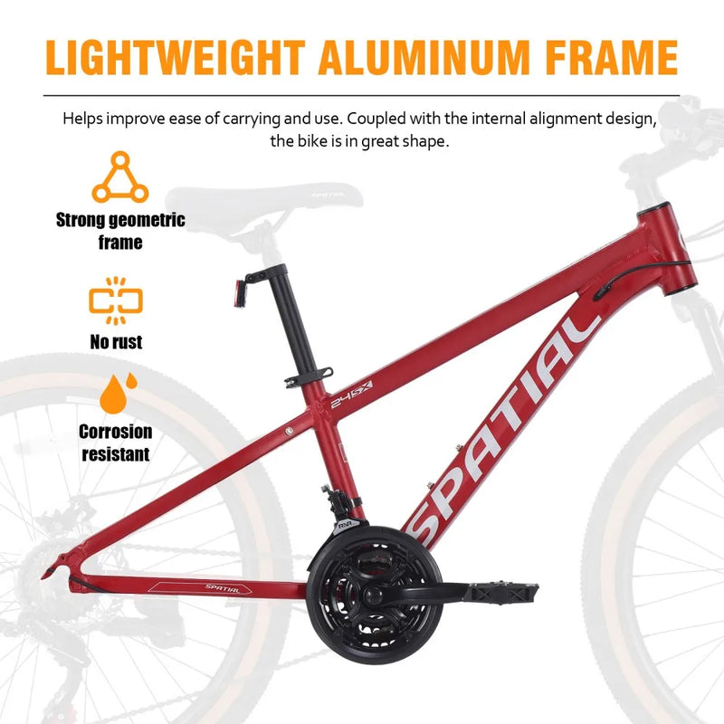 SPATIAL 24 Inch Mountain Bike, Teenager MTB with 21 Speed,High-Tensile Aluminum Frame,Dual Disc Brake, Adult Hardtail Bicycle