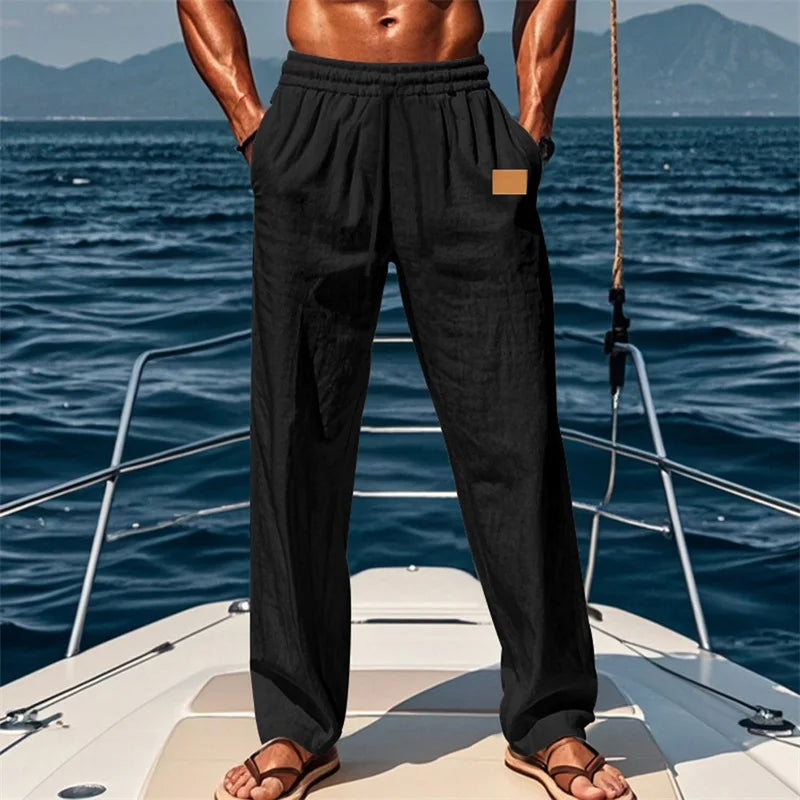 Men Comfortable Elastic Waist Drawstring Pants Beachwear
