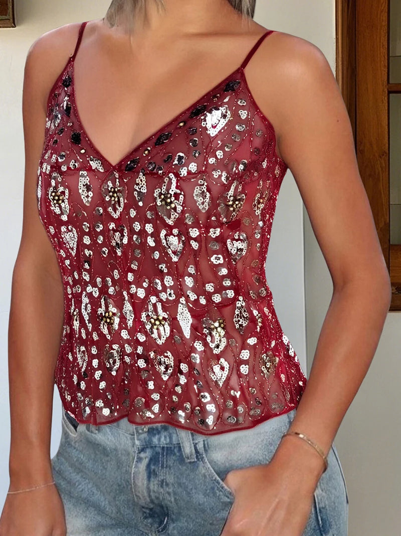 Women Sparkling Sequin Crop Top Sleeveless Camisole