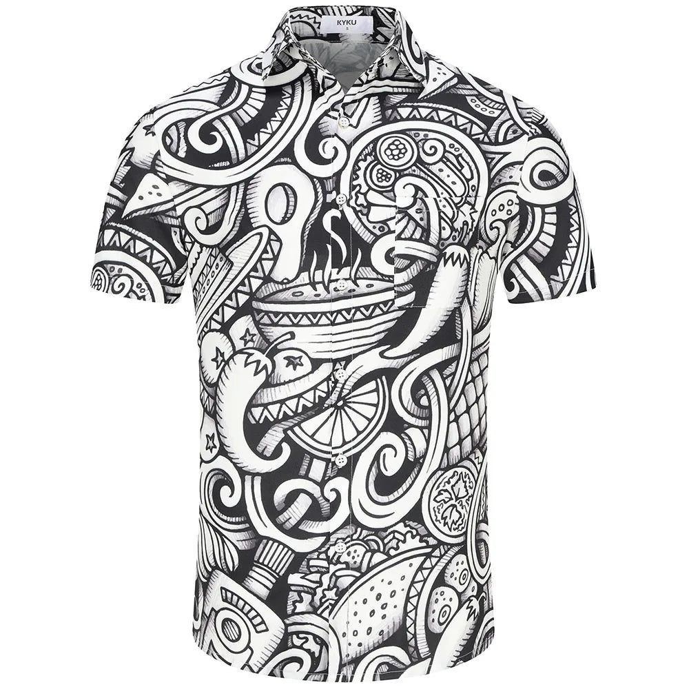 KYKU Funny Hawaiian Beach Shirt for Men Short Sleeve Style