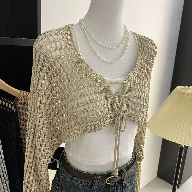 Hollow Out Camisole Knit Sweater Sun Protection Cover Up