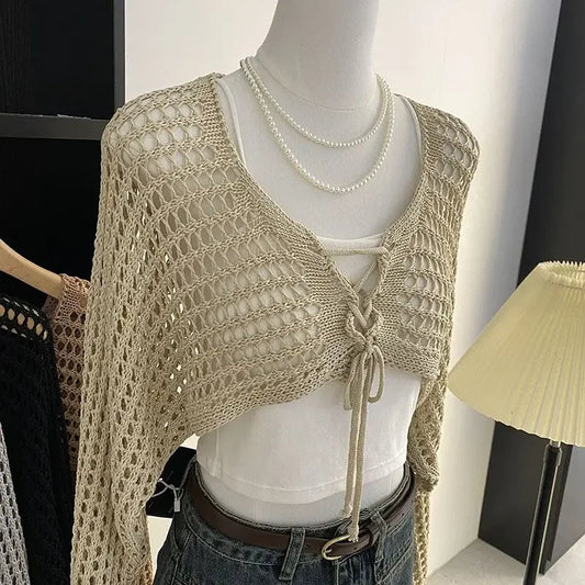 Hollow Out Camisole Knit Sweater Sun Protection Cover Up
