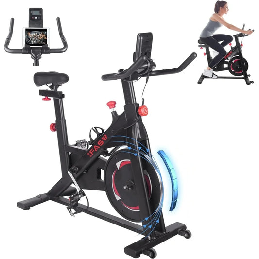 Black Stationary Bikes for Home Spin Indoor Exercise Bike with LCD Monitor and Comfortable Seat Cushion for Home Gym Cardio
