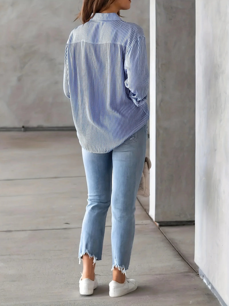 Womens Striped Shirt With Pockets Long Sleeves All Seasons