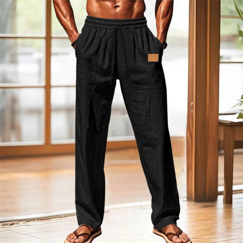 Men Comfortable Elastic Waist Drawstring Pants Beachwear