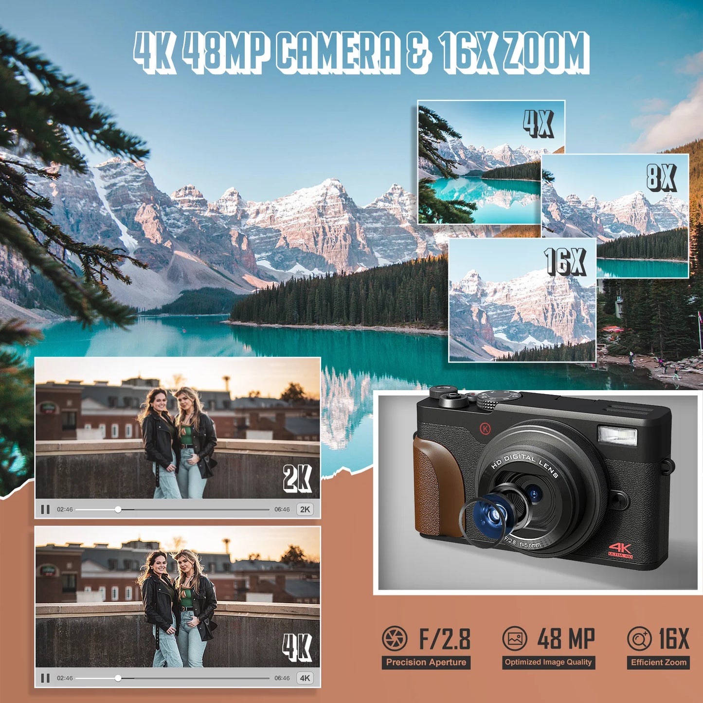 NBD 56MP Digital Cameras for Photography, 4K Autofocus Digital Cameras with 32GB TF Card & 2 Batteries,18X Digital Zoom