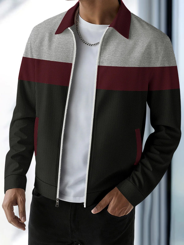 Mens Zip Up Jacket Patchwork Pockets Lapel Collar Outerwear