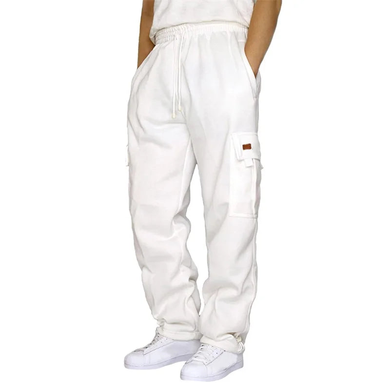 Men's Loose Cargo Pants Casual Drawstring Elastic Waist Wide Leg Athletic Sweatpants Outdoor Trousers