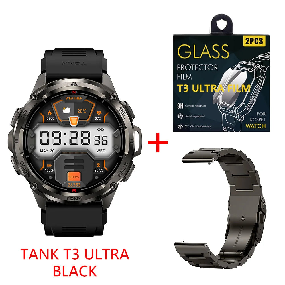 2025 New Kospet Tank T3 Ultra GPS Smart Watches for Men and Women Waterproof Electronic Fitness Digital Bluetooth Watches