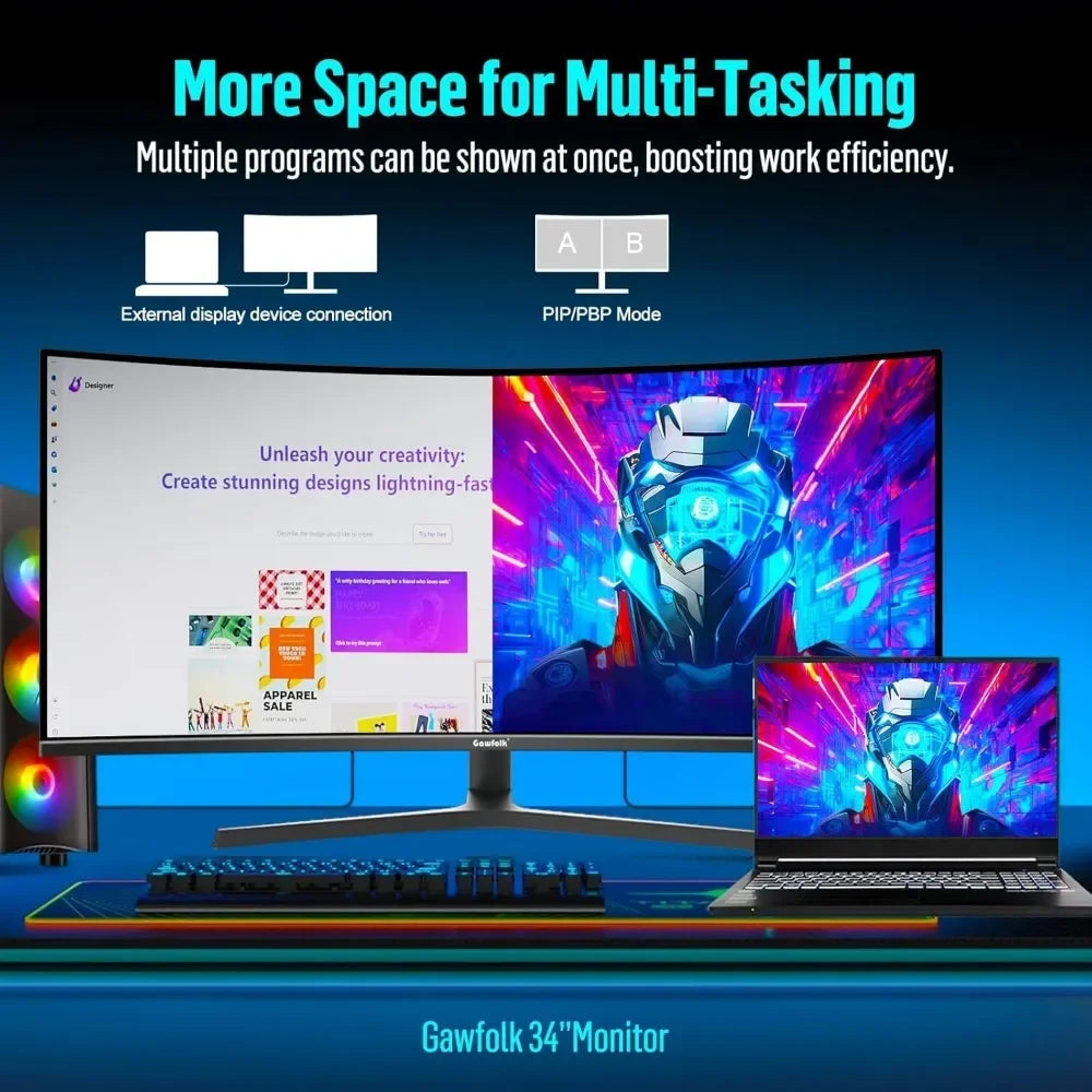 recommend.34 Inch Ultrawide Curved Gaming Monitor, 1500R PC Screen 165hz UWQHD 3440x1440, Curved Computer Screen with FreeSync