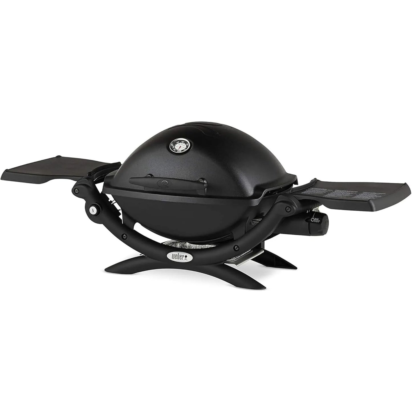 Q1200 Liquid Propane Grill Folding Side Tables Electronic Ignition Lid Thermometer Compact Design