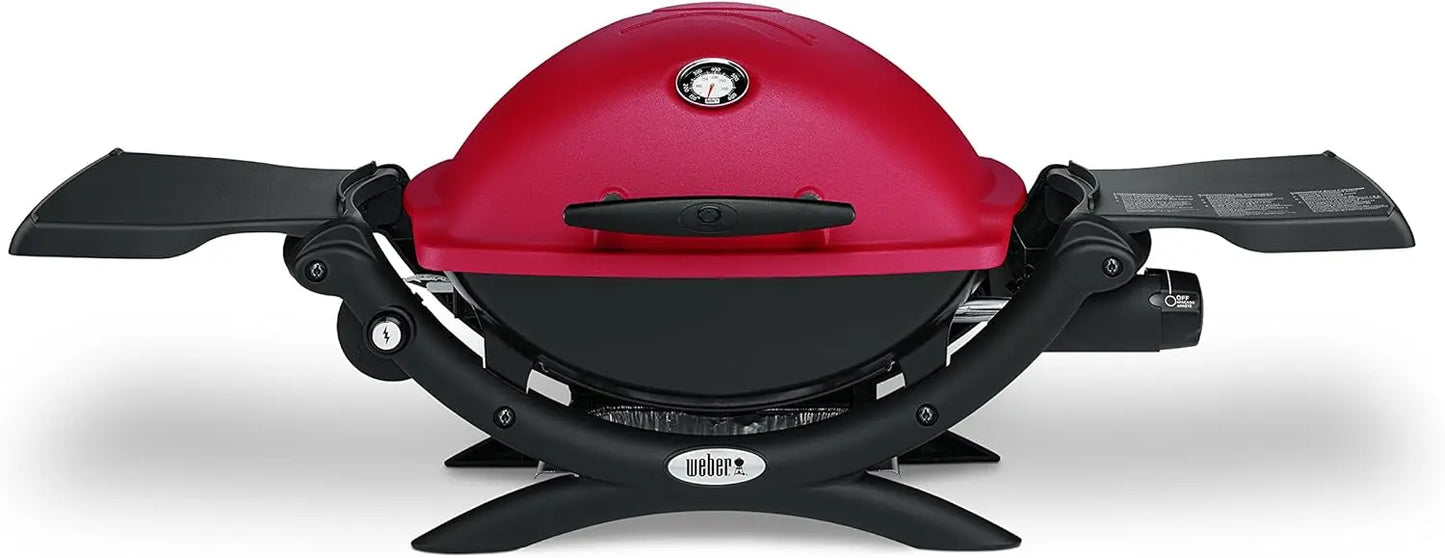 Q1200 Liquid Propane Grill Folding Side Tables Electronic Ignition Lid Thermometer Compact Design
